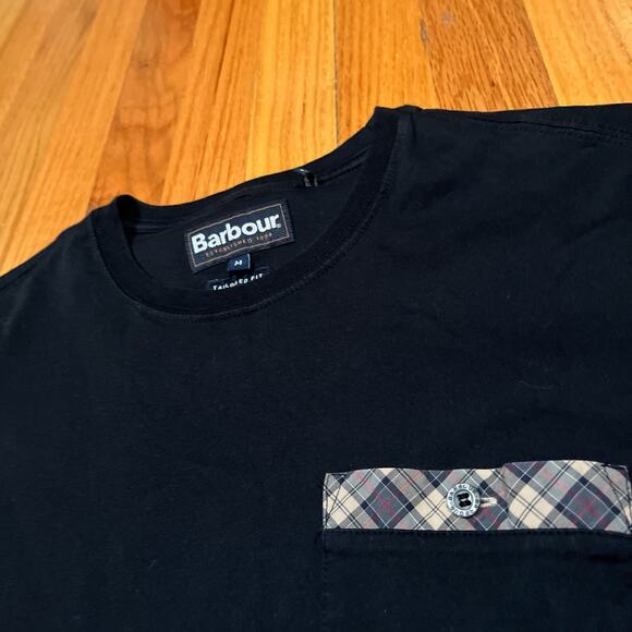 Barbour Men’s Tartan Pocket Trim Crewneck Short Sleeve Black T-Shirt Medium - Picture 3 of 9